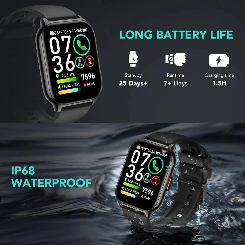 SKG V7-2 Smart Watch 1.95 in Screen Android Iphone Fitness Tracker IP68 Black